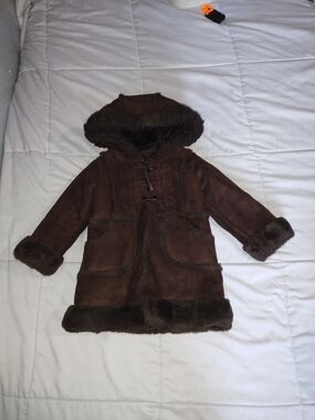GAP Girls Brown Faux Fur Trim Hooded Pea Coat